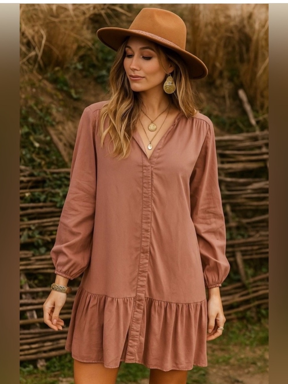 Buffalo David Bitton Dusty Pink Dress 100% Lyocell